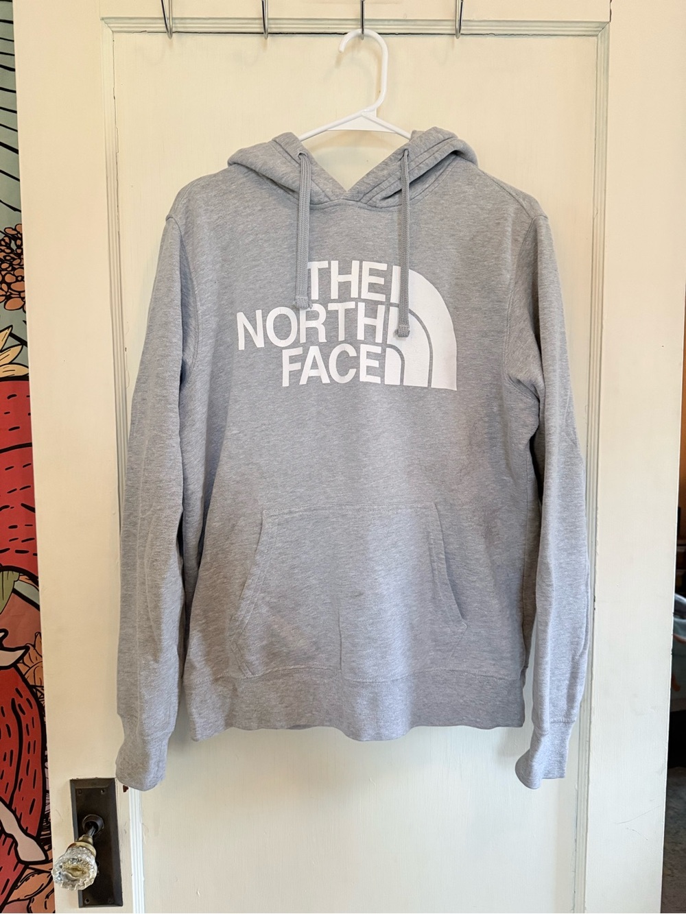 The North Face Men's Light Gray Pullover Hoodie with White Logo